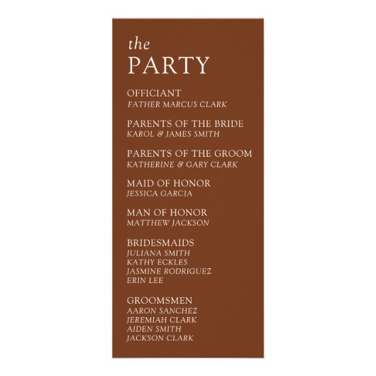 Hochzeitsprogramm für moderne und schwache Typogra Werbekarte (Hinten)