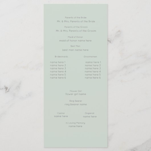 Hochzeitsprogramm für moderne Wildblume Programm (Rückseite)