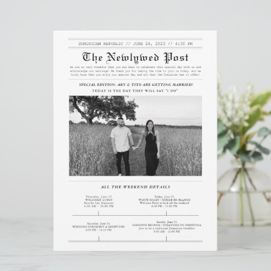 Hochzeitsprogramm für moderne Zeitungen (Stehend Vorderseite)