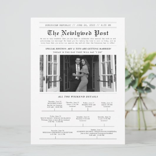 Hochzeitsprogramm für moderne Zeitungen (Stehend Vorderseite)