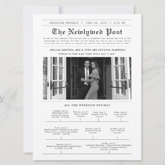 Hochzeitsprogramm für moderne Zeitungen (Vorderseite)