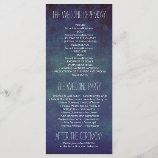 Hochzeitsprogramm für Mond und Sterne Programm (Rückseite)