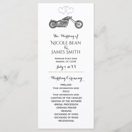 Hochzeitsprogramm für Motorrad- und Silberherzen Programm (Vorderseite)
