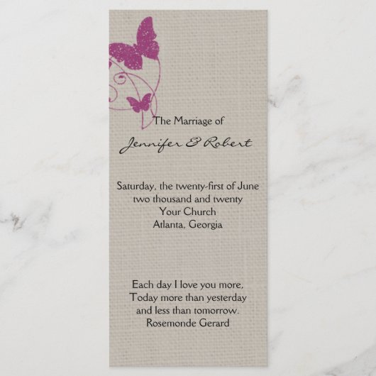 Hochzeitsprogramm für Mulberry Glitzer Butterfly L Programm (Vorderseite)