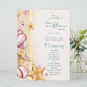 Hochzeitsprogramm für Muscheln und Aqua-farbene Ak Einladung (Stehend Vorderseite)