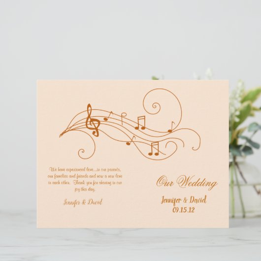 Hochzeitsprogramm für Musikliebhaber (Stehend Vorderseite)