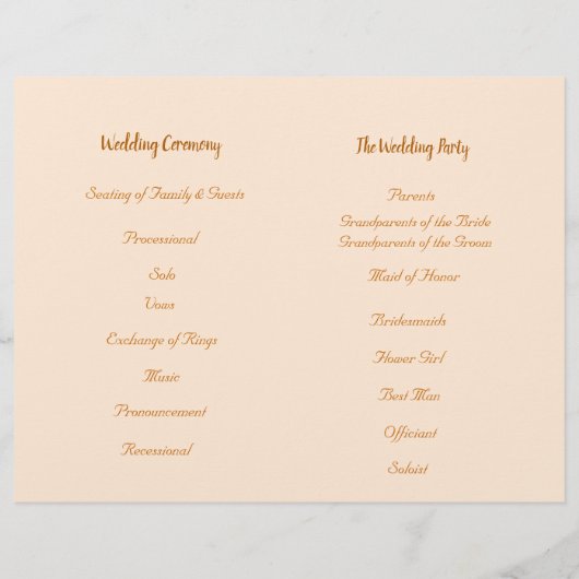 Hochzeitsprogramm für Musikliebhaber (Rückseite)