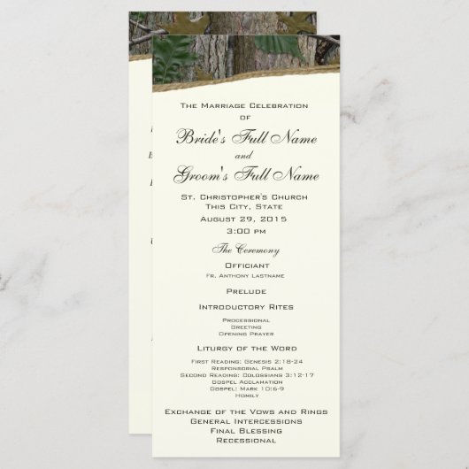 Hochzeitsprogramm für natürliche Bäume und Verlass Programm (Vorne/Hinten)