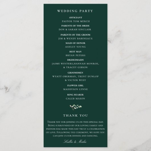 Hochzeitsprogramm für natürliche botanische Pflanz Programm (Rückseite)