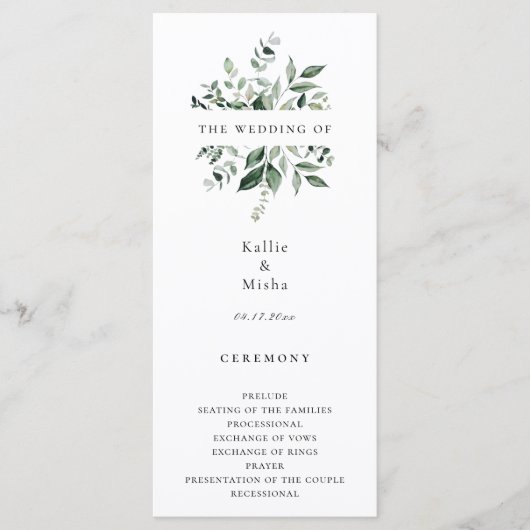 Hochzeitsprogramm für natürliche botanische Pflanz Programm (Vorderseite)