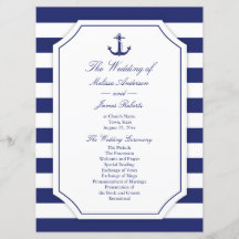 Hochzeitsprogramm für Nautic Anchor Navy Blue Stri