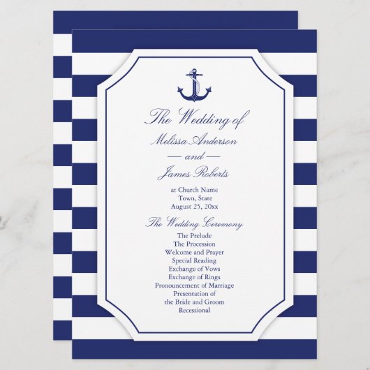 Hochzeitsprogramm für Nautic Anchor Navy Blue Stri Programm (Vorne/Hinten)