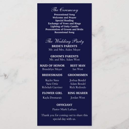 Hochzeitsprogramm für Nautical Blue Ocean Waves Programm (Rückseite)