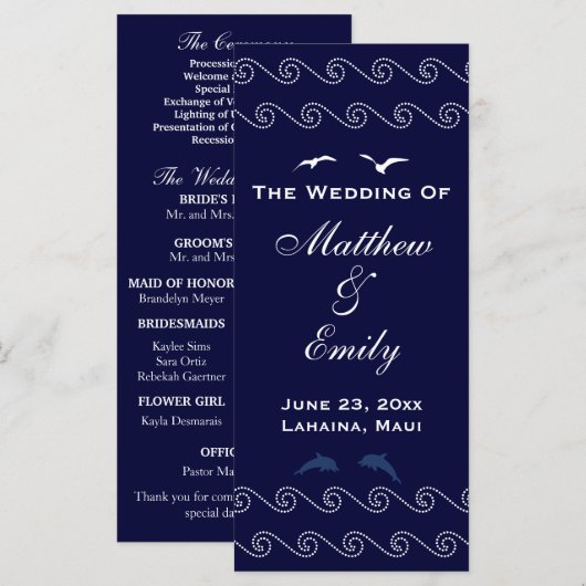 Hochzeitsprogramm für Nautical Blue Ocean Waves Programm (Vorne/Hinten)
