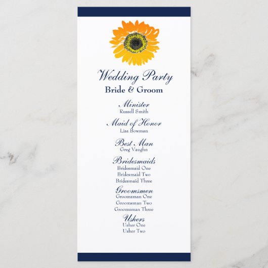 Hochzeitsprogramm für nautical Blue Stripes Sonnen Programm (Vorderseite)