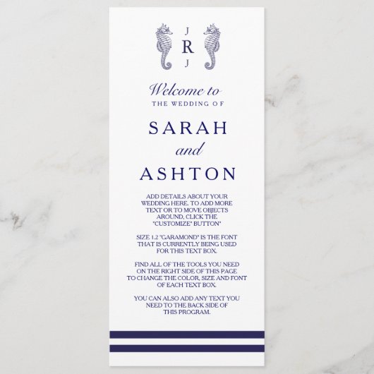 Hochzeitsprogramm für Nautische Seepferde Programm (Vorderseite)