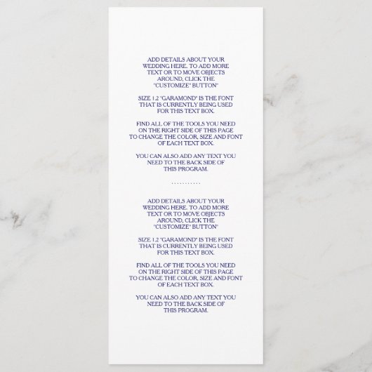 Hochzeitsprogramm für Nautische Seepferde Programm (Rückseite)