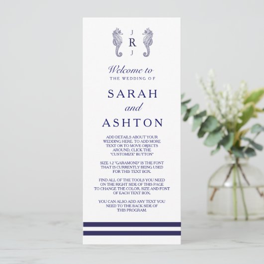 Hochzeitsprogramm für Nautische Seepferde Programm (Stehend Vorderseite)