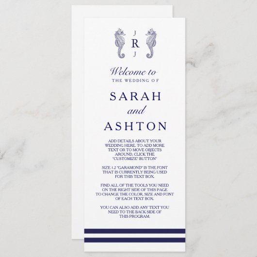 Hochzeitsprogramm für Nautische Seepferde Programm (Vorne/Hinten)