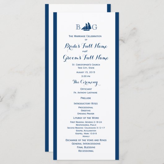 Hochzeitsprogramm für nautische Segelboote Programm (Vorne/Hinten)