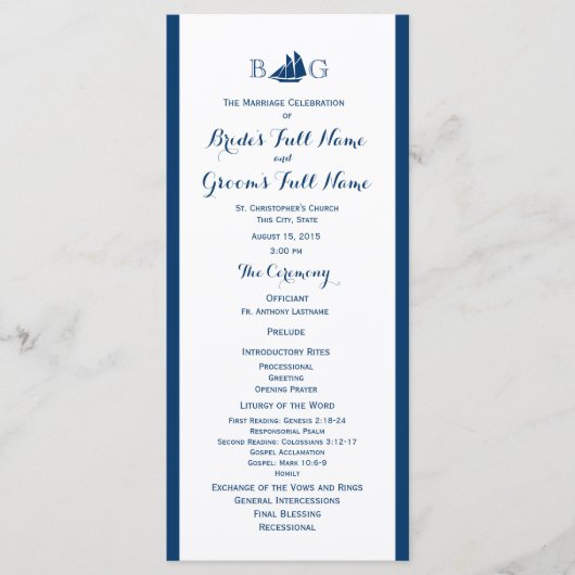 Hochzeitsprogramm für nautische Segelboote Programm (Vorderseite)