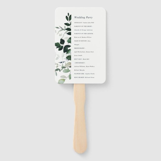 Hochzeitsprogramm für Navy Black Green Leafy Folia Fächer (Rückseite)