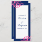 Hochzeitsprogramm für Navy Blue and Pink Blühend W Programm (Vorne/Hinten)