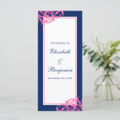 Hochzeitsprogramm für Navy Blue and Pink Blühend W Programm (Stehend Vorderseite)