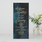Hochzeitsprogramm für Navy Blue & Aquamarin Waterc Programm (Stehend Vorderseite)