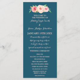 Hochzeitsprogramm für Navy Blue Blush Pink Floral Programm