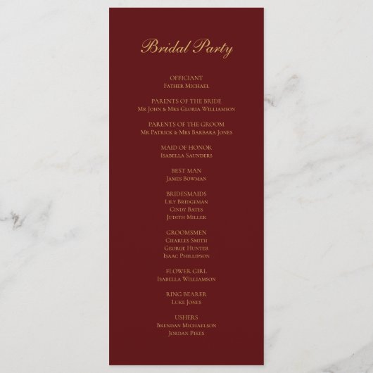 Hochzeitsprogramm für Navy Blue Burgundy Programm (Rückseite)