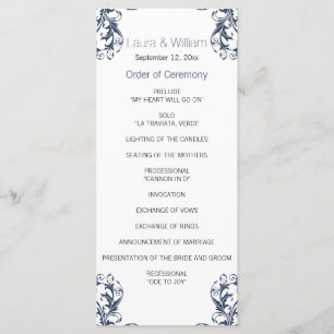 Hochzeitsprogramm für Navy Blue Damask Programm