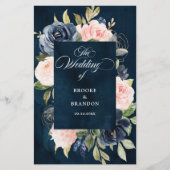 Hochzeitsprogramm für Navy Blue Dusty Blush Pink F (Vorderseite)
