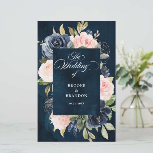 Hochzeitsprogramm für Navy Blue Dusty Blush Pink F (Stehend Vorderseite)