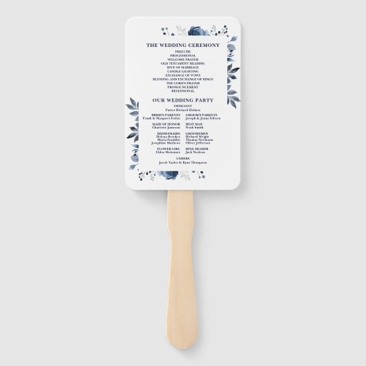Hochzeitsprogramm für Navy Blue Elegant Fächer (Rückseite)