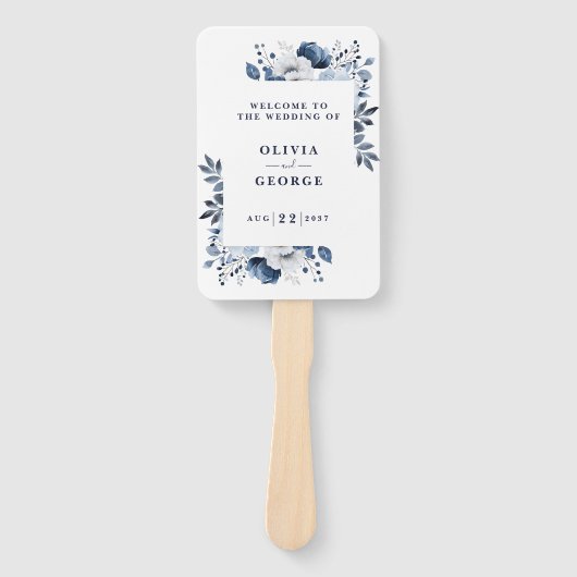 Hochzeitsprogramm für Navy Blue Elegant Fächer (Vorderseite)