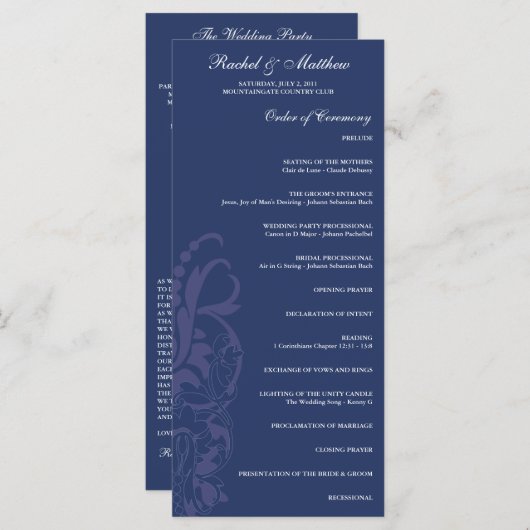 Hochzeitsprogramm für Navy Blue Floral Programm (Vorne/Hinten)