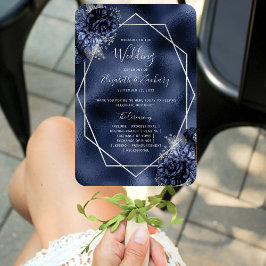 Hochzeitsprogramm für Navy Blue Floral Silver Foil Fächer