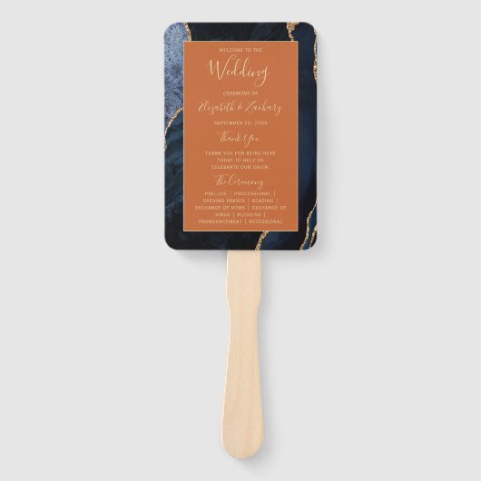 Hochzeitsprogramm für Navy Blue Gold Agate Burnt O Fächer (Vorderseite)