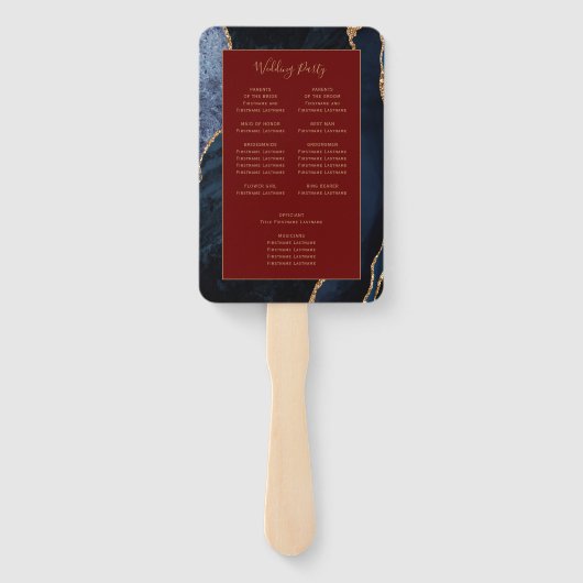 Hochzeitsprogramm für Navy Blue Gold Agate Fächer (Rückseite)