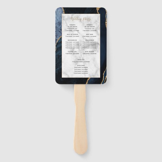 Hochzeitsprogramm für Navy Blue Gold Agate Fächer (Rückseite)