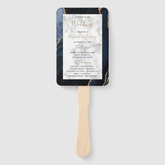 Hochzeitsprogramm für Navy Blue Gold Agate Fächer (Vorderseite)