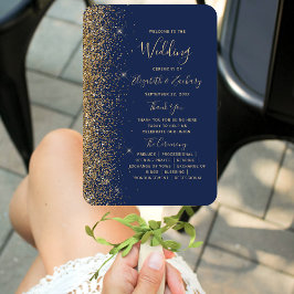 Hochzeitsprogramm für Navy Blue Gold Glitzer Edge Fächer