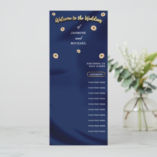 Hochzeitsprogramm für Navy Blue Gold Ivory Beige F (Stehend Vorderseite)