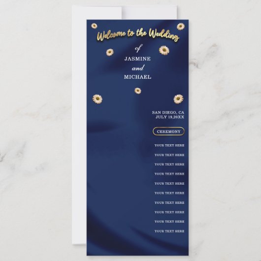 Hochzeitsprogramm für Navy Blue Gold Ivory Beige F (Vorderseite)