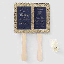 Hochzeitsprogramm für Navy Blue Gold Rose Vintage Fächer