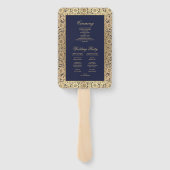 Hochzeitsprogramm für Navy Blue Gold Rose Vintage Fächer (Rückseite)