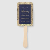Hochzeitsprogramm für Navy Blue Gold Rose Vintage Fächer (Vorderseite)