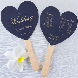 Hochzeitsprogramm für Navy Blue Golden Calligraphy Fächer