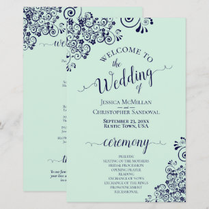 Hochzeitsprogramm für Navy Blue & Mint Green BUDGE